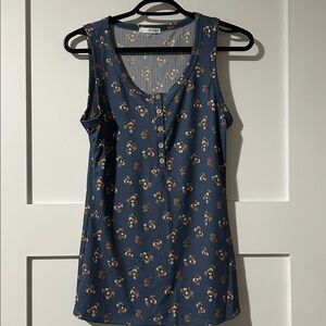 Floral Denim Blue Sleeveless Tank Top - multiple sizes!